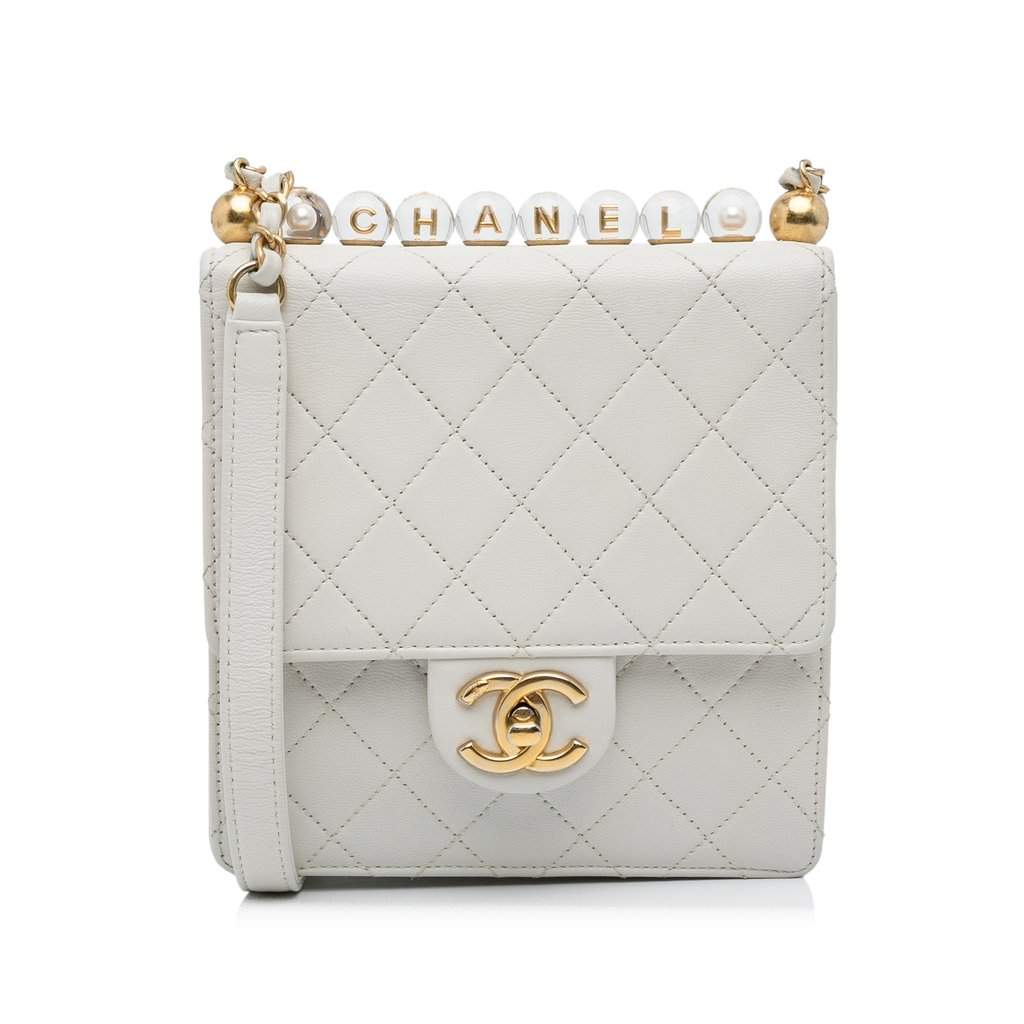 Chanel Mini Chic Pearls Crossbody White Leather Very good - Front View