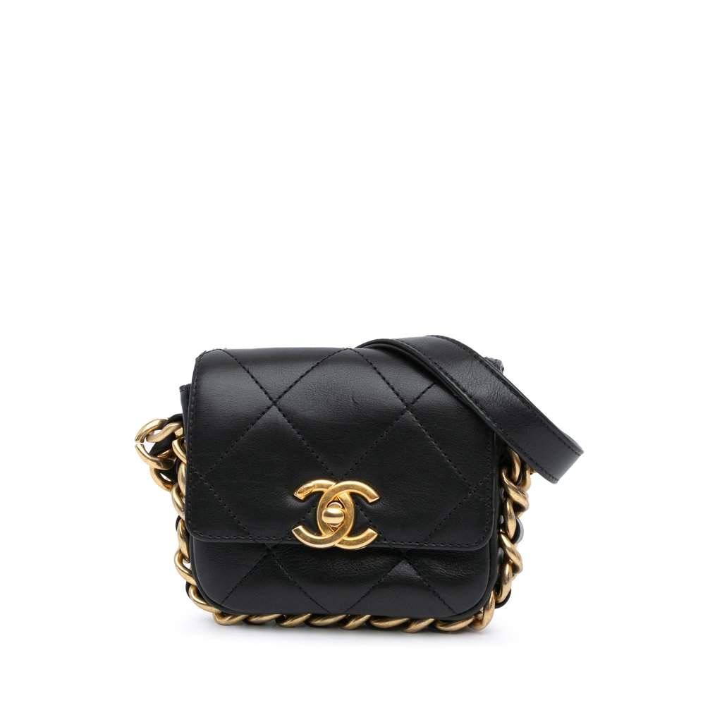 Chanel Mini Quilted Calfskin Framing Chain Flap Black Leather Very good - Front View