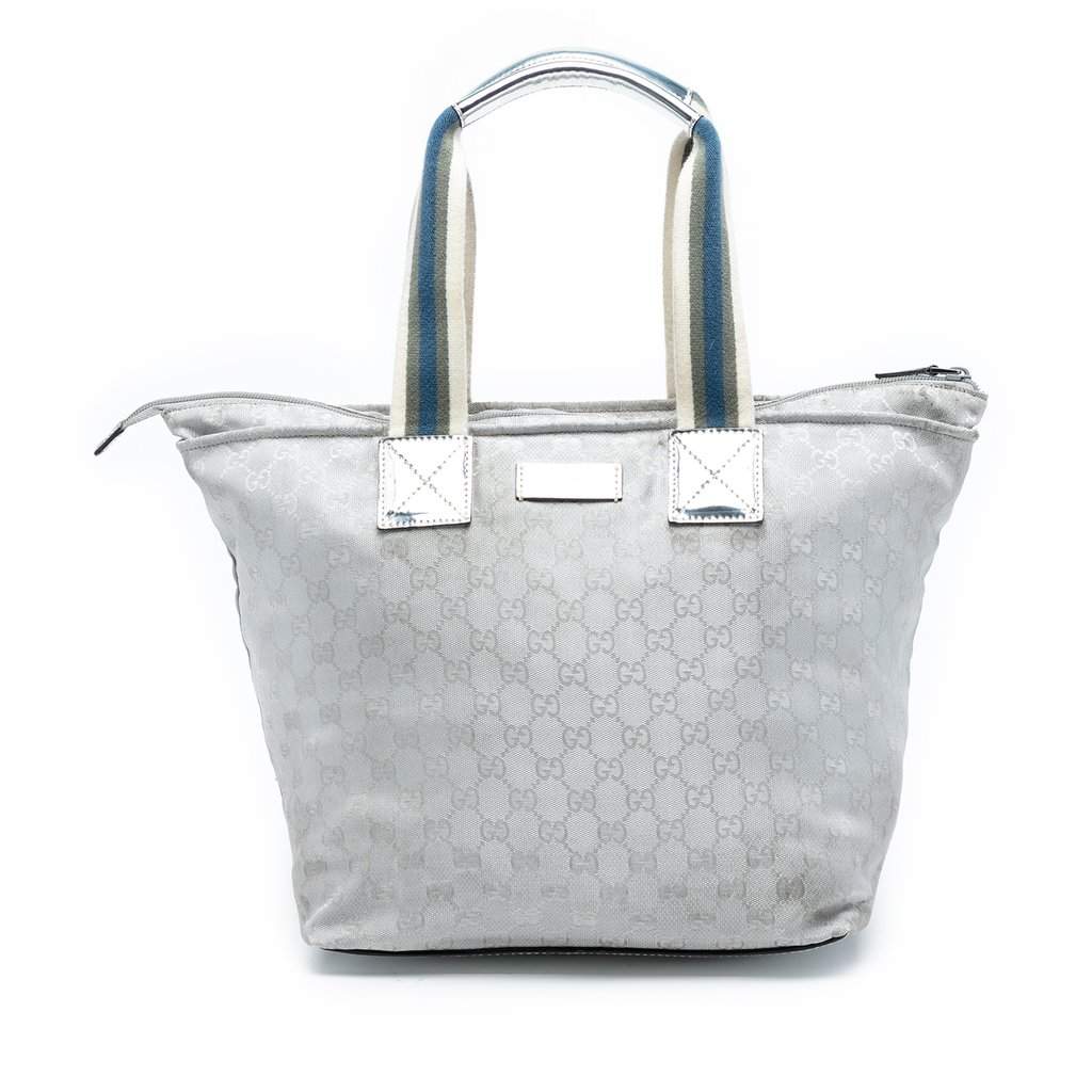 Gucci GG Canvas Web Tote Silver Very good - Front View