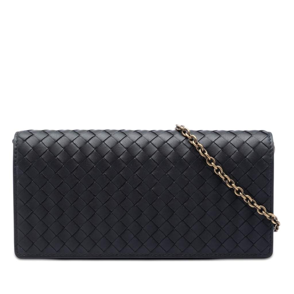 Bottega Veneta Nappa Intrecciato Continental Wallet on Chain Black Leather Very good condition - Front View
