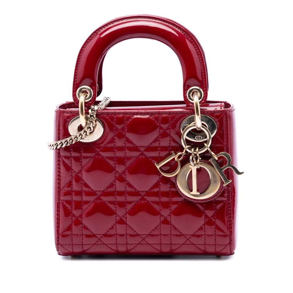 Dior Mini Patent Cannage Lady Dior Red Leather Very good condition - Front View