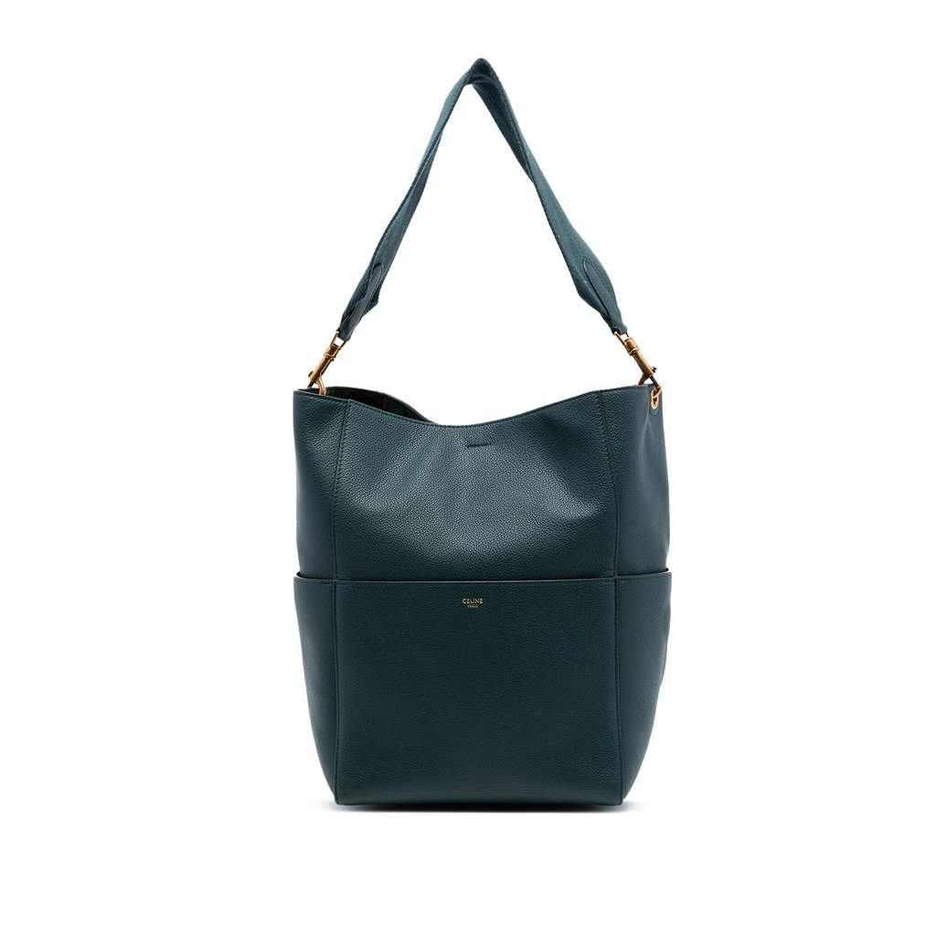 Celine Medium Leather Seau Sangle Bucket Bag Green Leather Very good condition - Front View