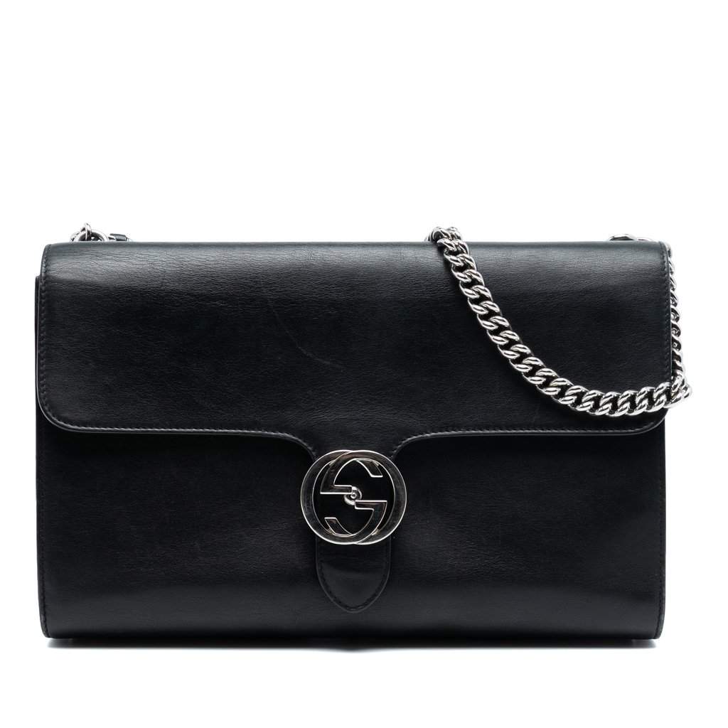 Gucci Medium Leather Dollar Interlocking G Crossbody Black Leather Very good condition - Front View