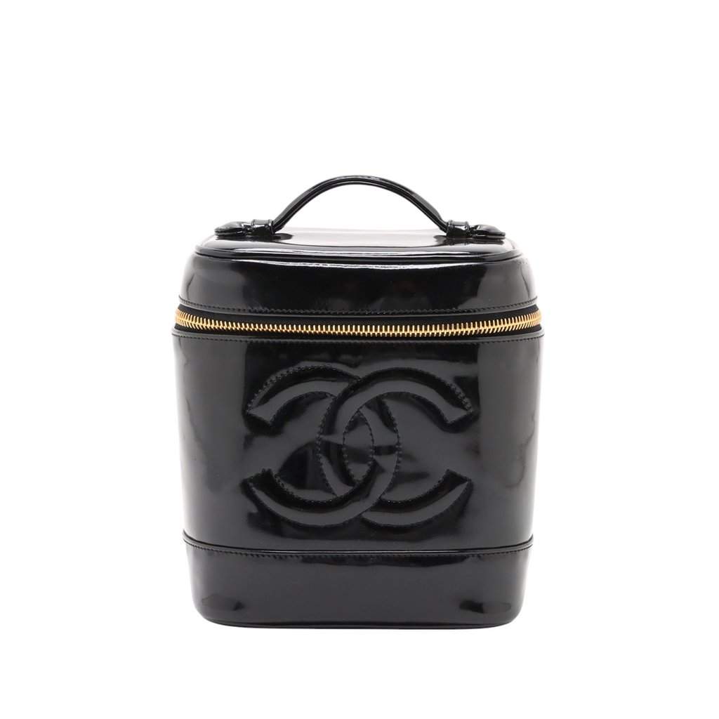 Chanel CC Patent Vanity Bag Black Leather Very good condition - Front View
