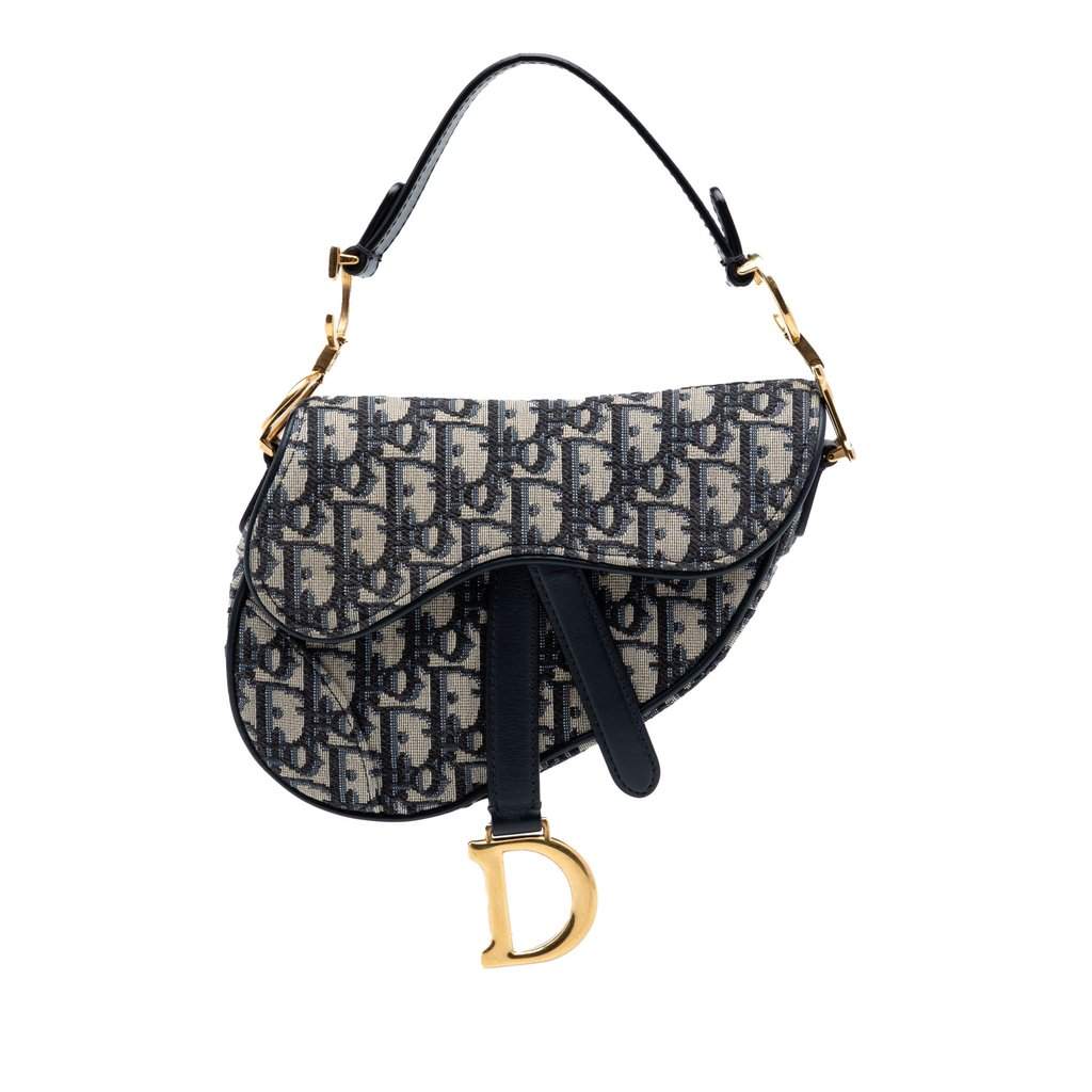 Dior Mini Oblique Canvas Saddle Bag Blue Very good condition - Front View