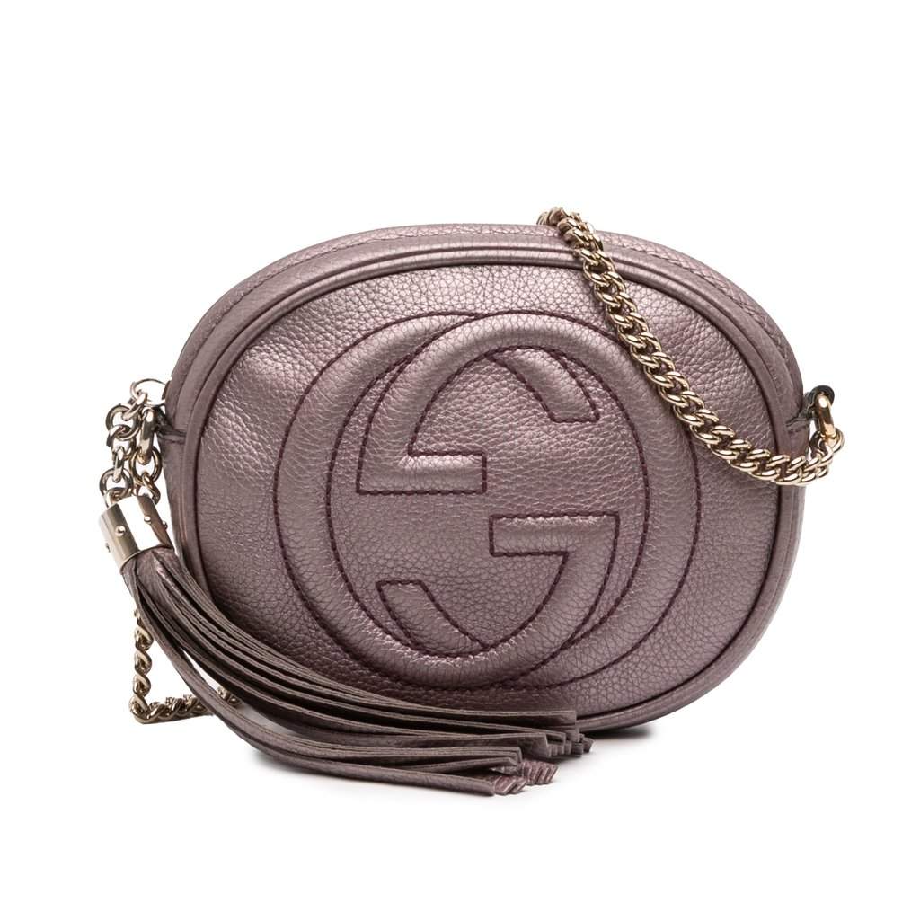 Gucci Mini Metallic Pebbled Calfskin Soho Chain Crossbody Pink Leather Very good - Front View