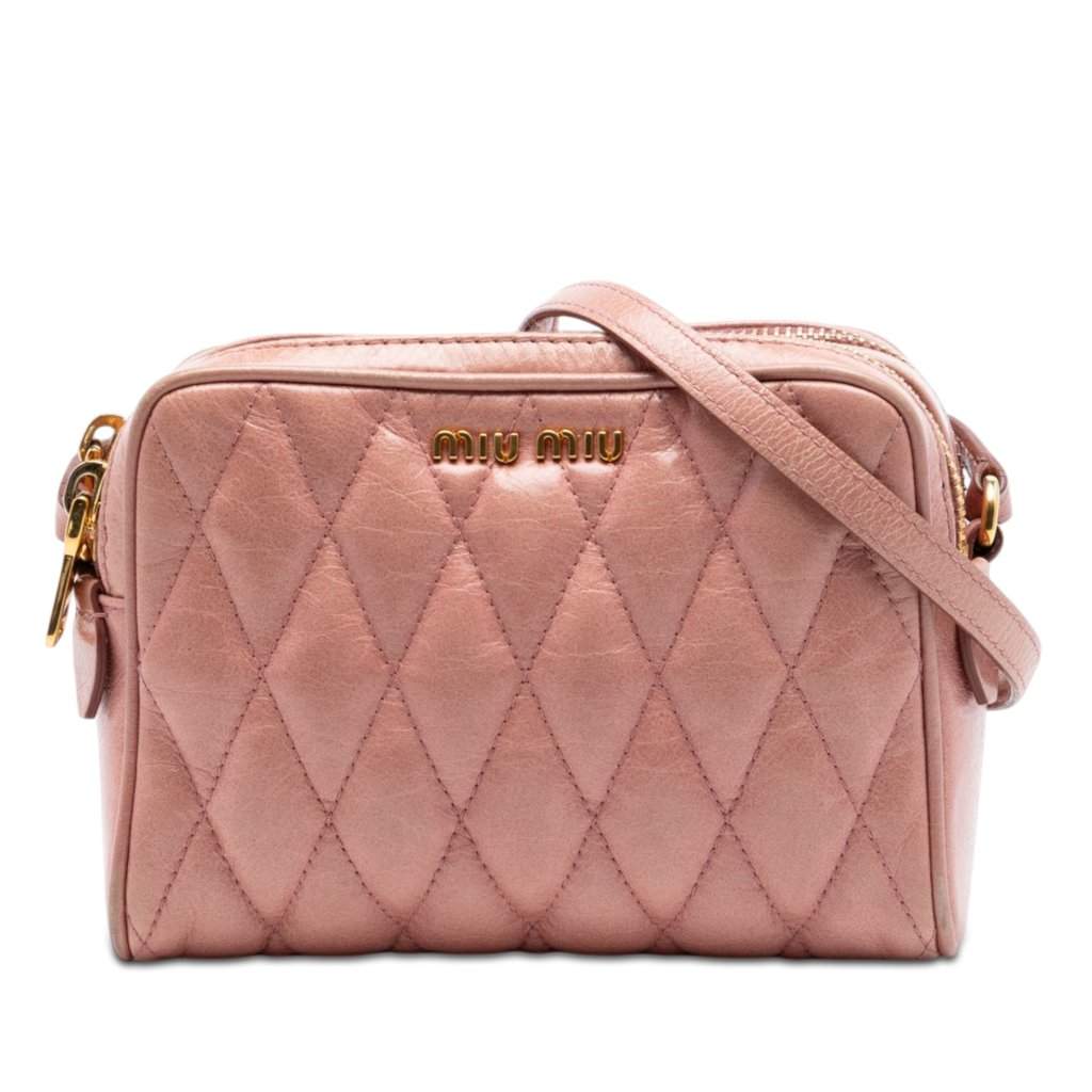 Miu Miu Matelasse Nappa Double Zip Camera Bag Pink Leather Very good condition - Front View