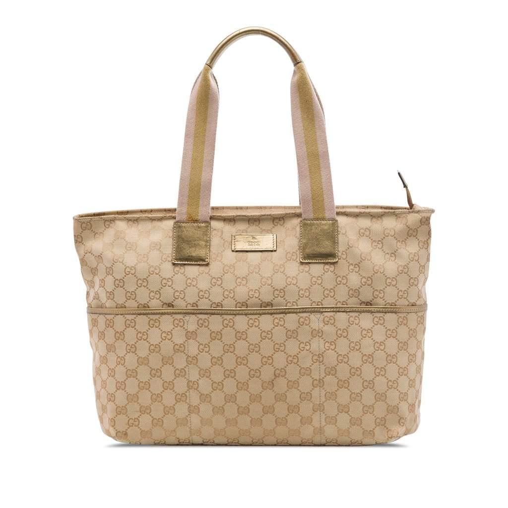 Gucci GG Canvas Web Tote Beige Very good - Front View