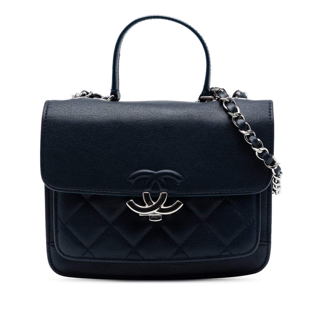 Chanel Small Quilted Goatskin CC Box Flap Blue Leather Very good condition - Front View