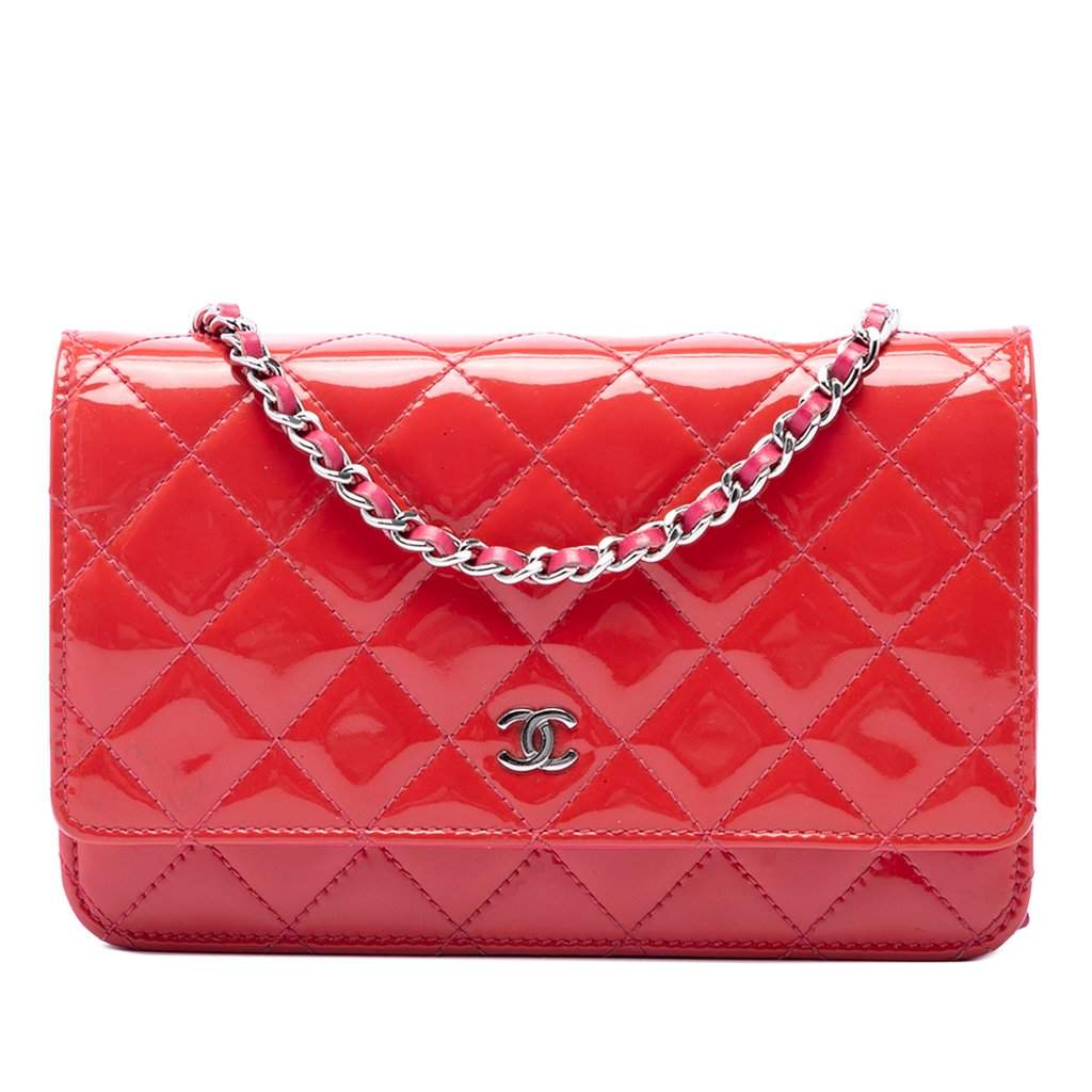 Chanel Bicolor Classic Patent Wallet On Chain Red Leather Very good condition - Front View