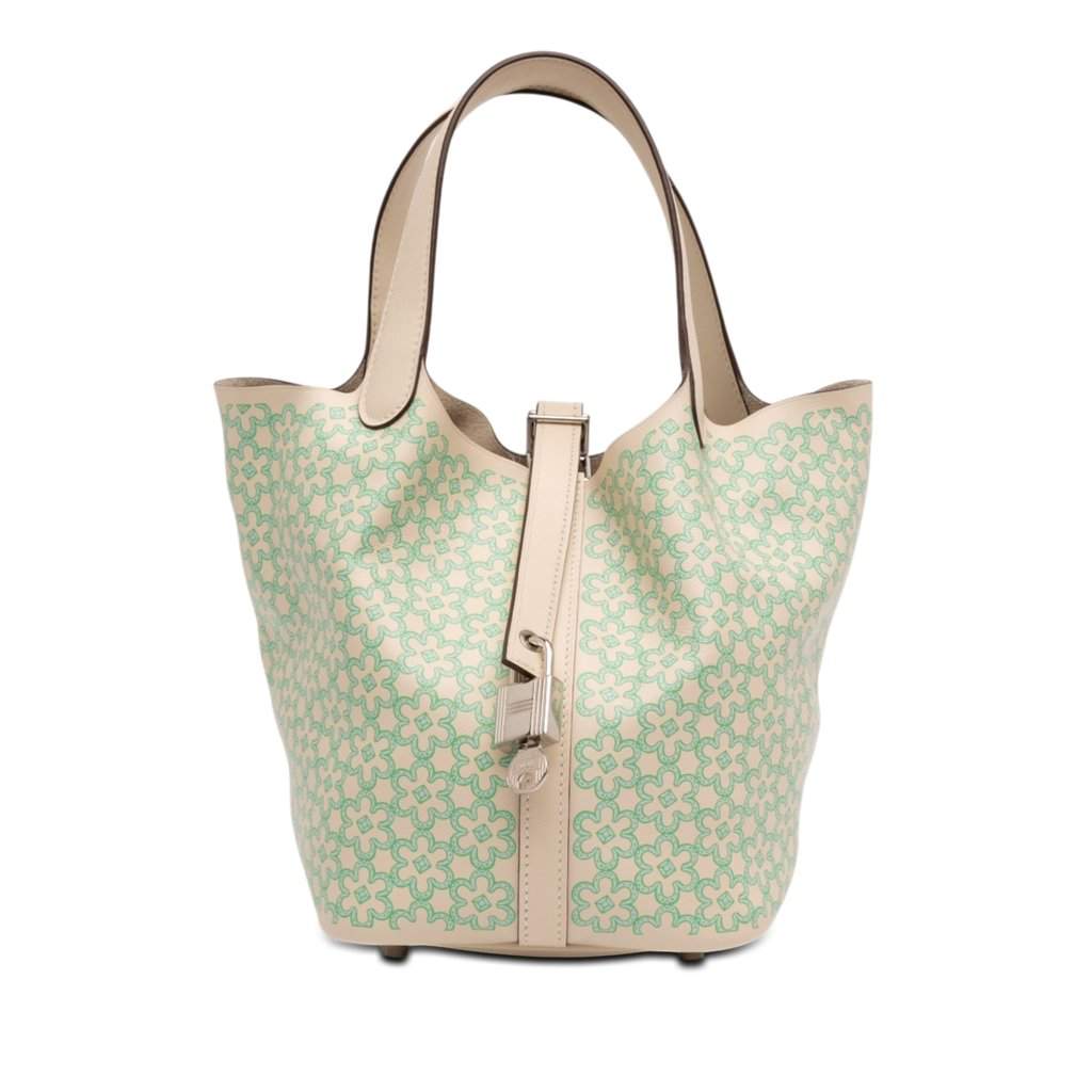 Hermès Swift Lucky Daisy Picotin Lock 18 White Leather Very good - Front View