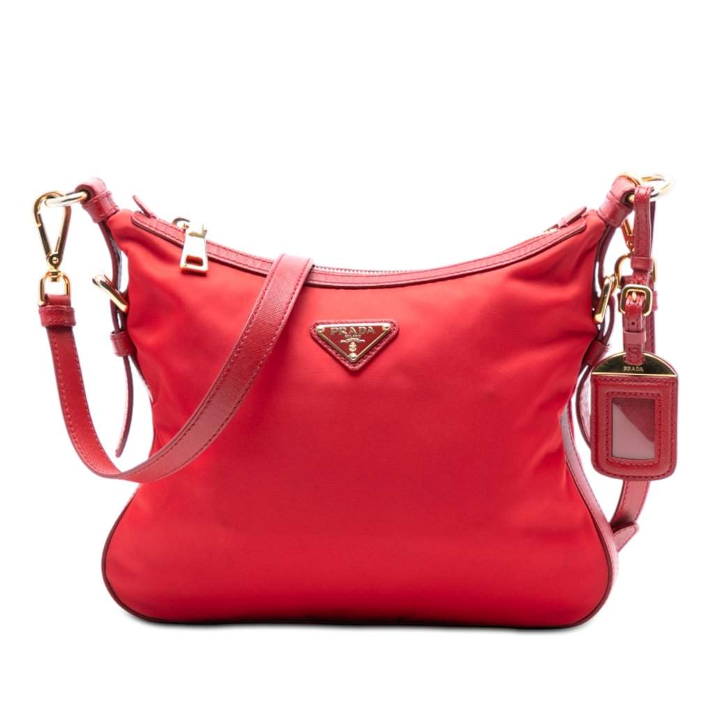 Prada Saffiano Trimmed Tessuto Zip Top Crossbody Red Very good - Front View