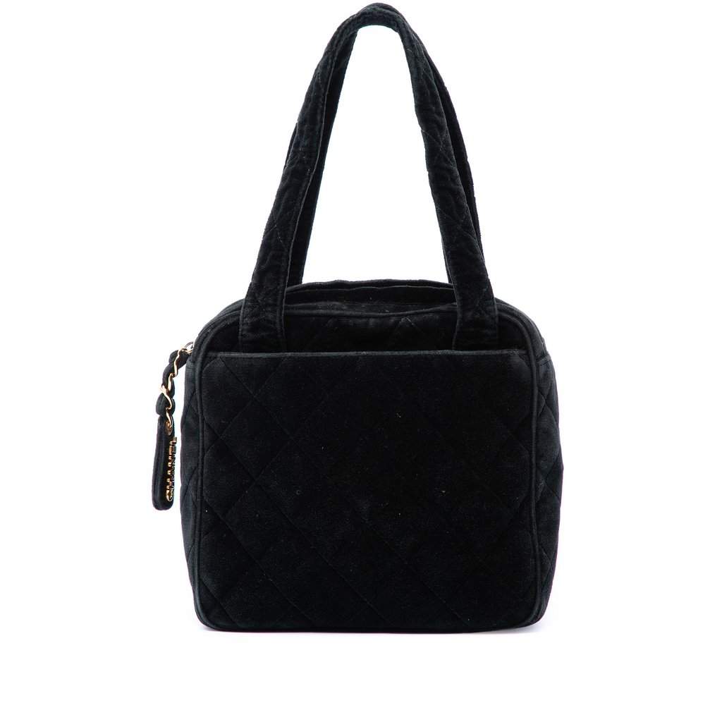 Chanel CC Quilted Velvet Handbag Black Very good condition - Front View