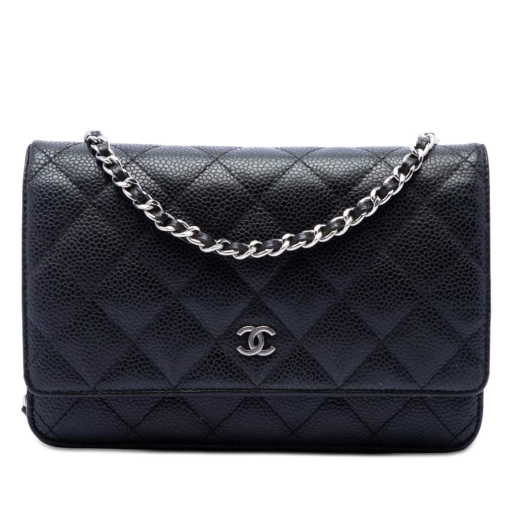 Chanel CC Quilted Caviar Wallet on Chain Black Leather Very good condition - Front View