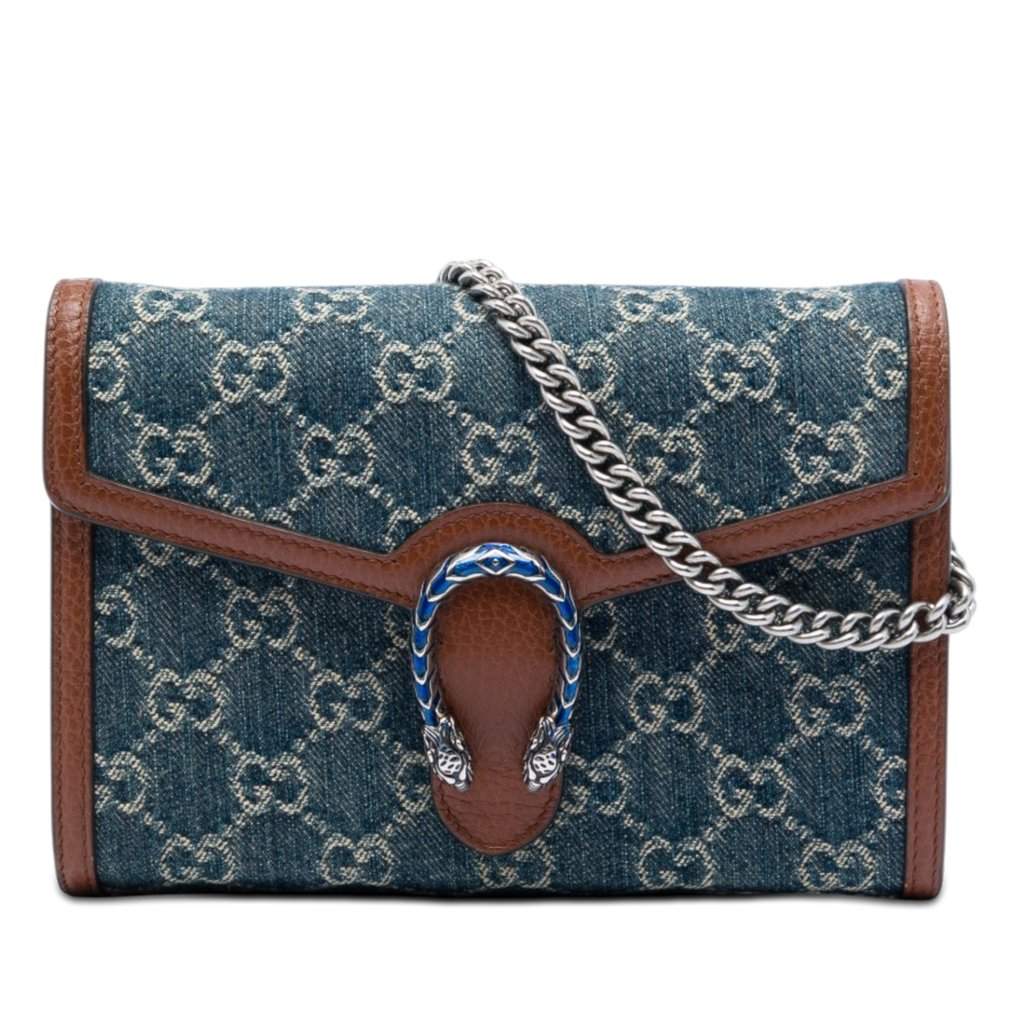 Gucci GG Denim Dionysus Wallet on Chain Blue Very good condition - Front View