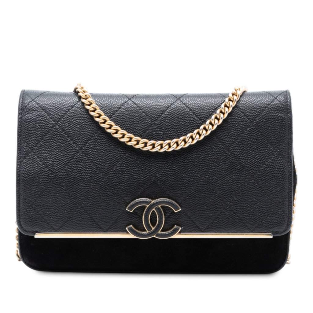 Chanel Stitched Caviar and Suede Lady Coco Wallet On Chain Black Leather Very good condition - Front View