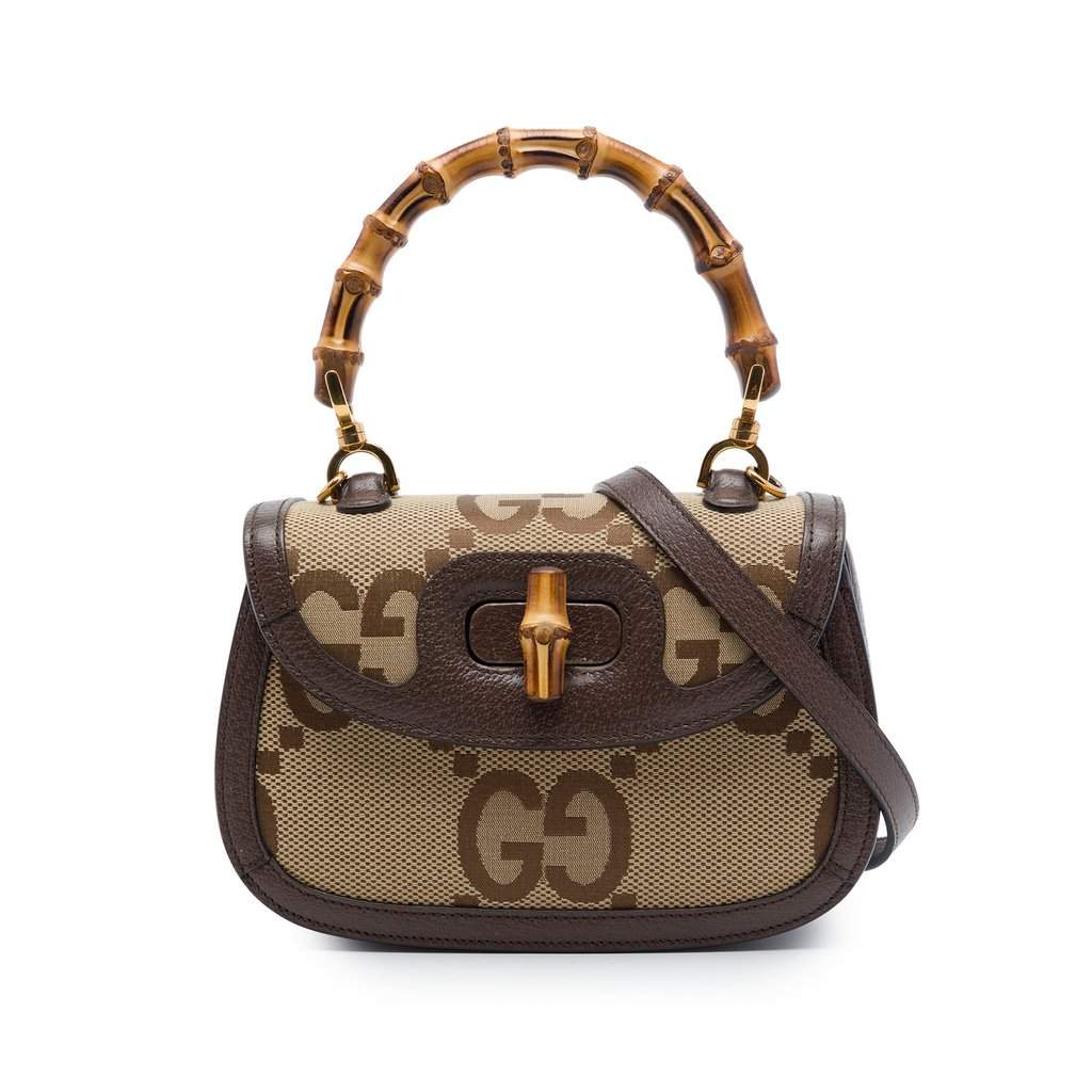 Gucci Small Jumbo GG Canvas Bamboo 1947 Top Handle Bag Beige Very good condition - Front View