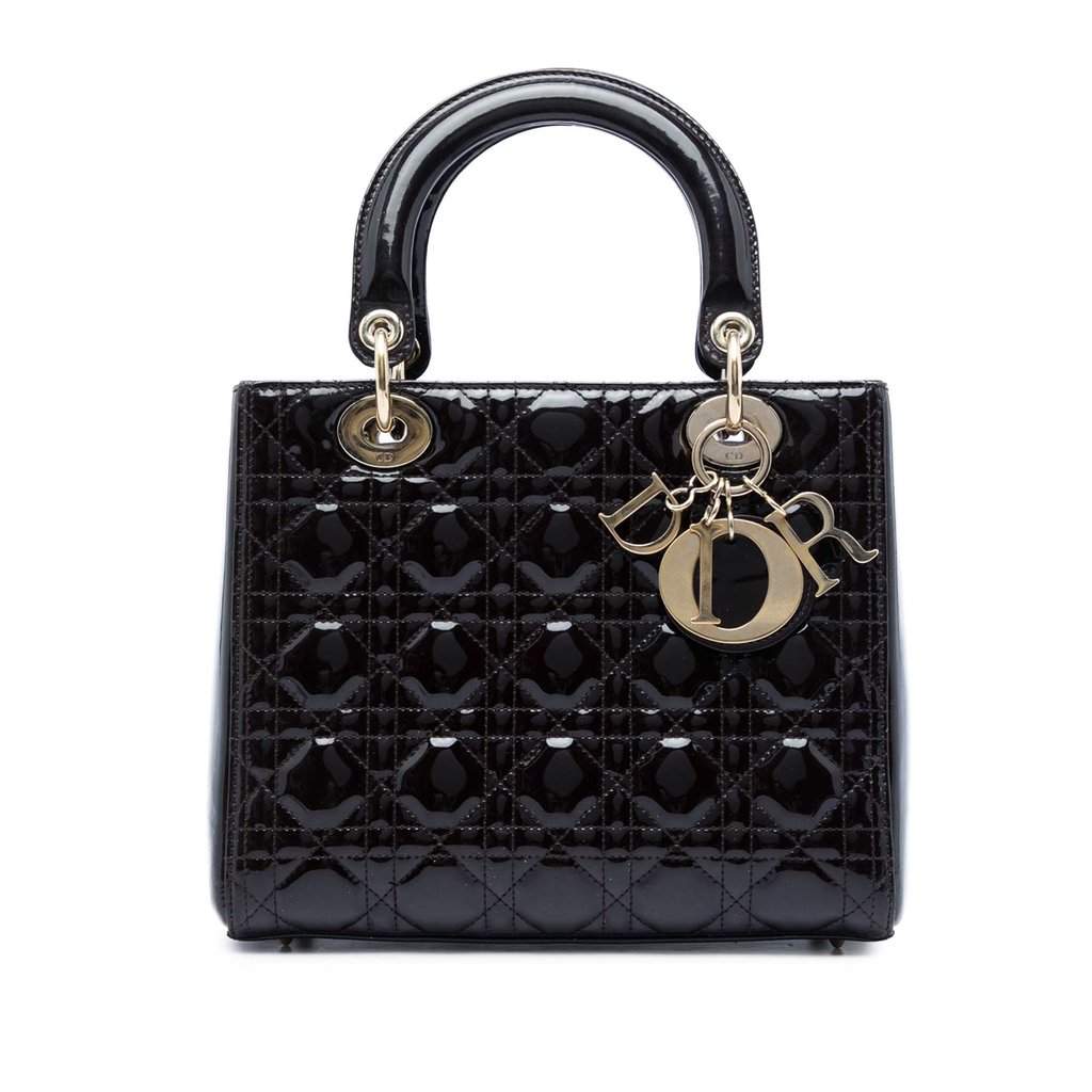 Dior Medium Patent Cannage Lady Dior Purple Leather Very good condition - Front View