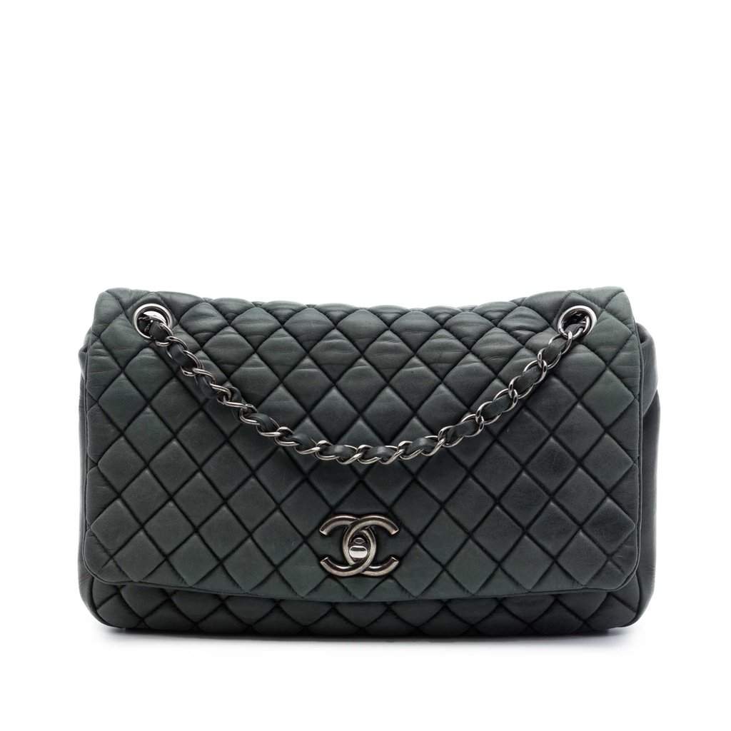 Chanel Large Quilted Iridescent Calfskin New Bubble Flap MultiColor Leather Very good condition - Front View