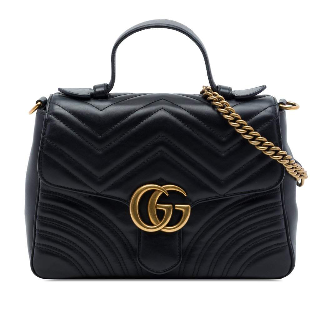 Gucci Small GG Marmont Matelasse Leather Top Handle Bag Black Leather Very good - Front View