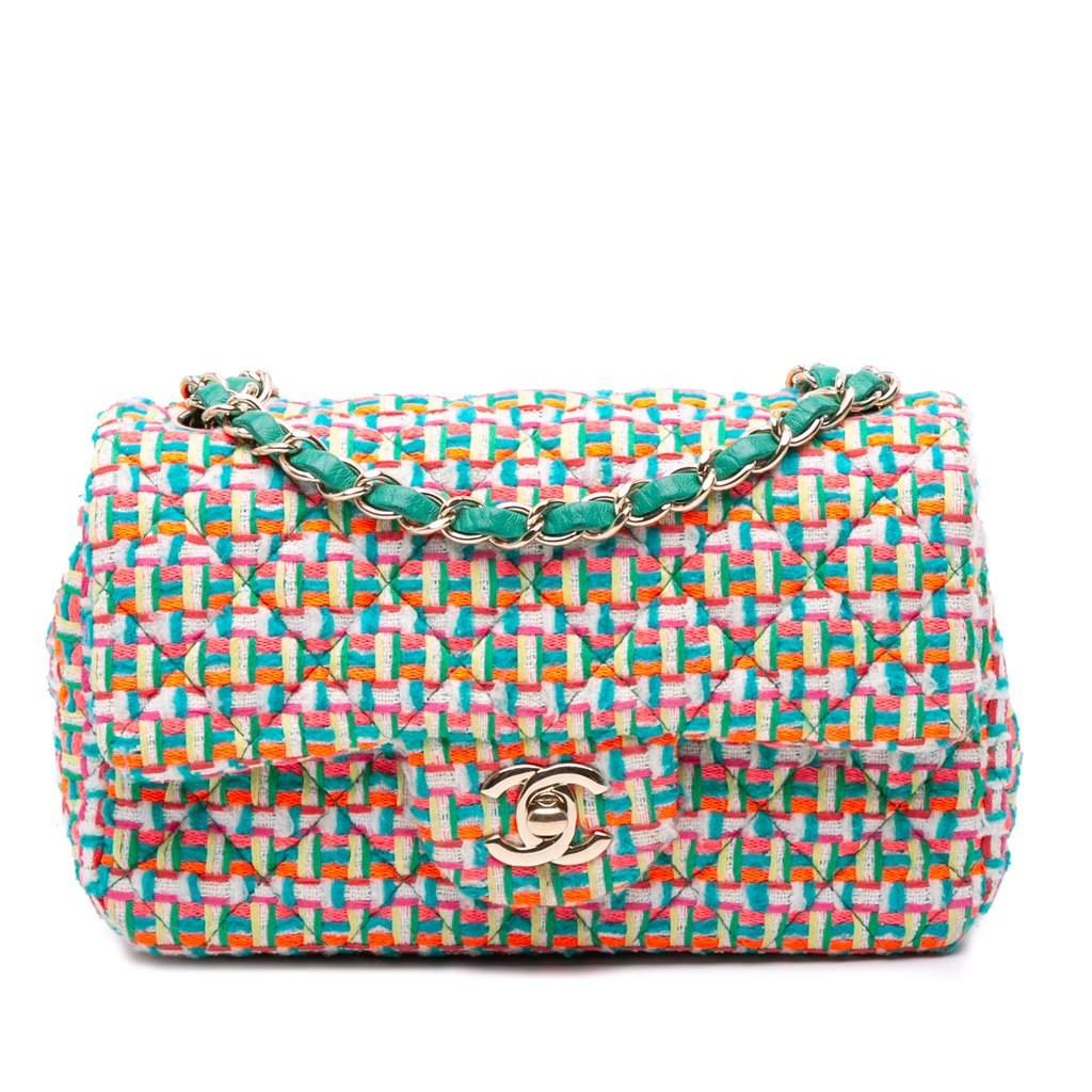 Chanel Mini Rectangular Classic Tweed Single Flap MultiColor Very good condition - Front View