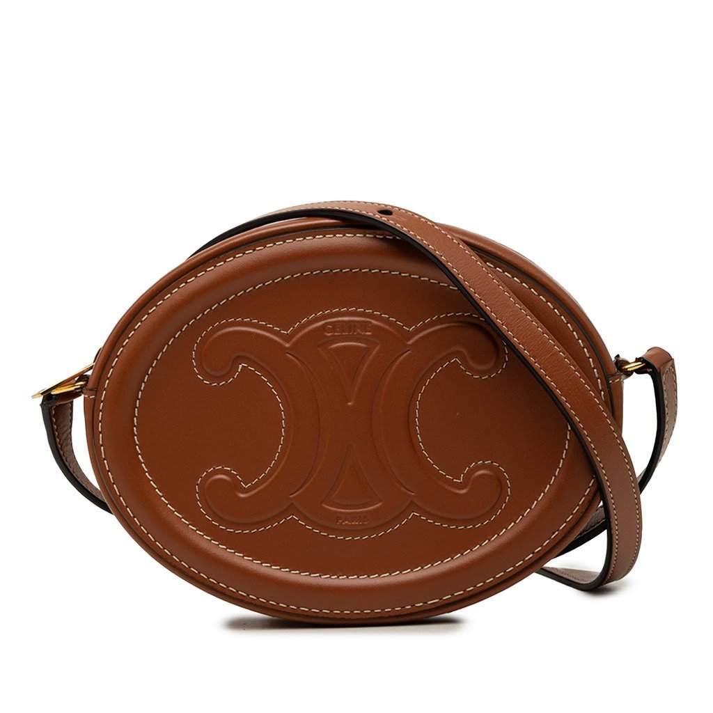 Celine Small Calfskin Cuir Triomphe Oval Crossbody Brown Min