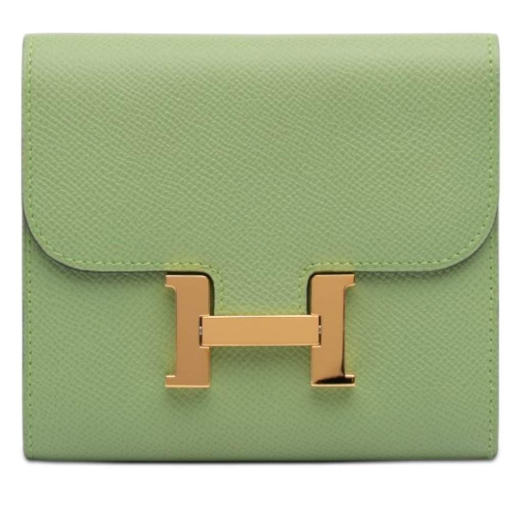 Hermès Epsom Constance Slim Wallet Green Leather Very good condition - Front View
