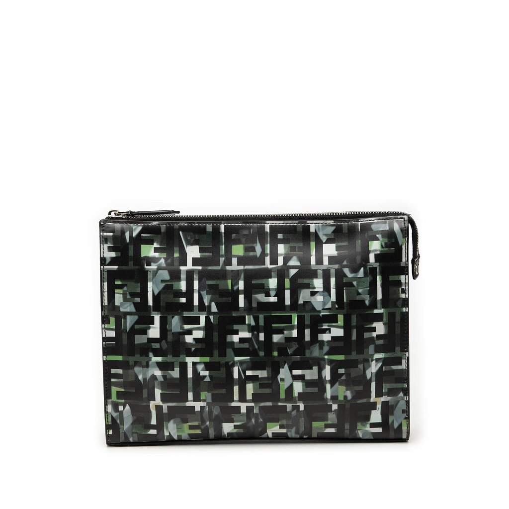 Fendi FF 1974 Nylon Camouflage Clutch Black Very good condition - Front View