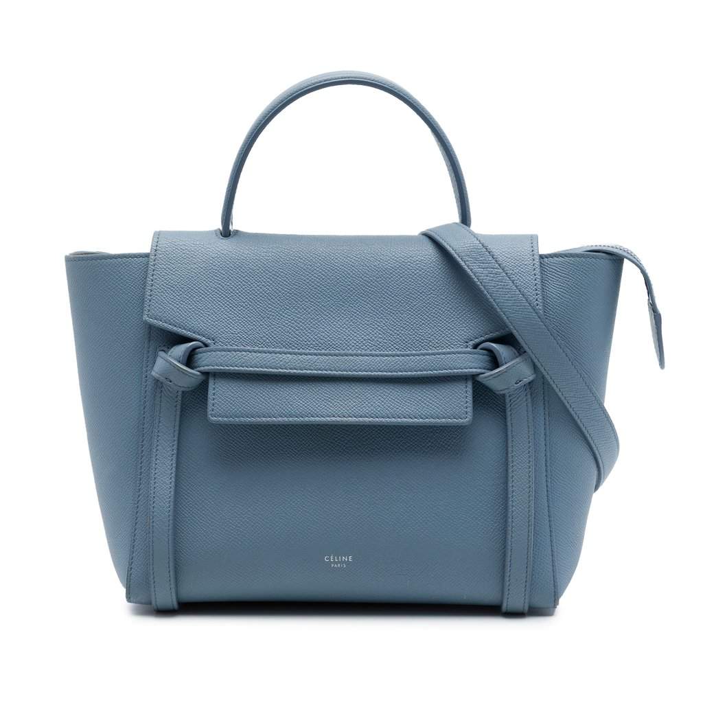 Celine Micro Grained Calfskin Belt Bag Blue Leather Very good - Front View