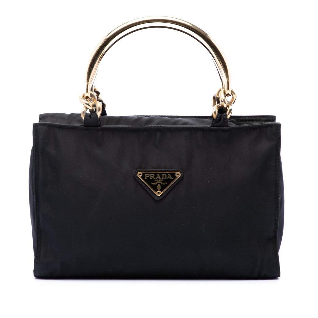 Prada Tessuto Metal Handle Bag Black Very good - Front View