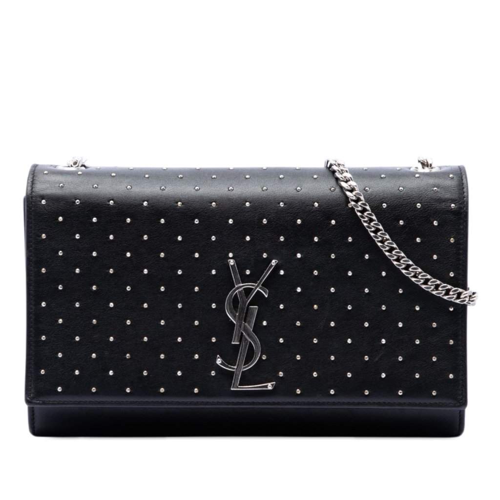 Saint Laurent Medium Studded Calfskin Monogram Kate Crossbody Black Leather Very good - Front View