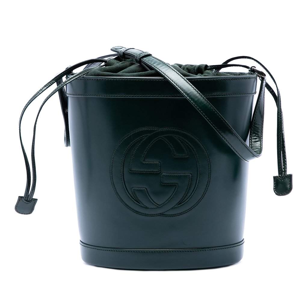 Gucci Calfskin Interlocking G Bucket Bag Green Leather Very good condition - Front View