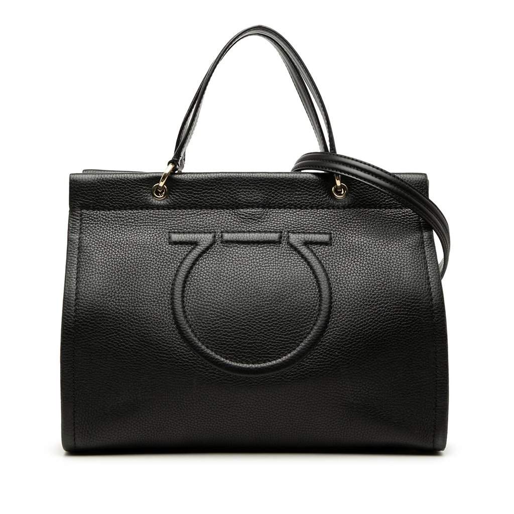 Ferragamo Grained Calfskin Meera Tote Black Leather Very good condition - Front View