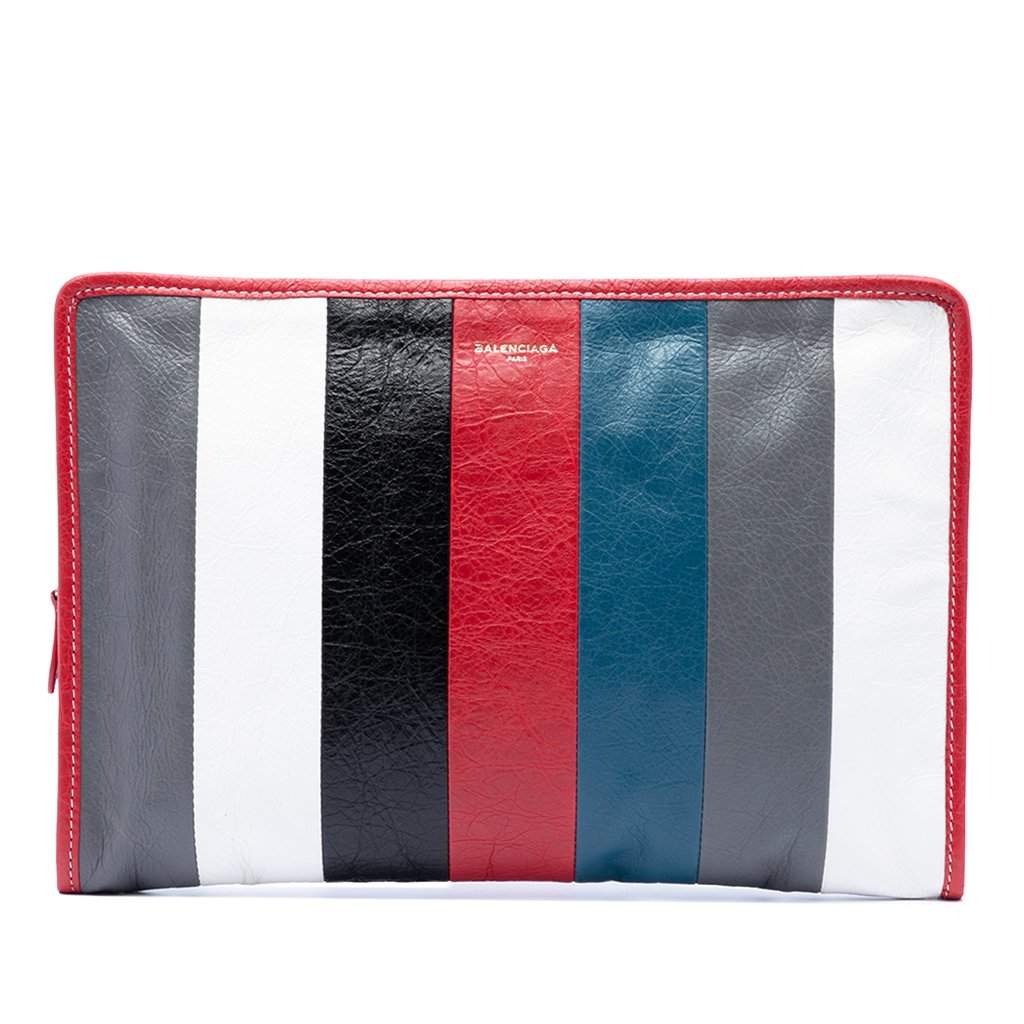 Balenciaga Lambskin Striped Bazar Clutch MultiColor Leather Very good condition - Front View