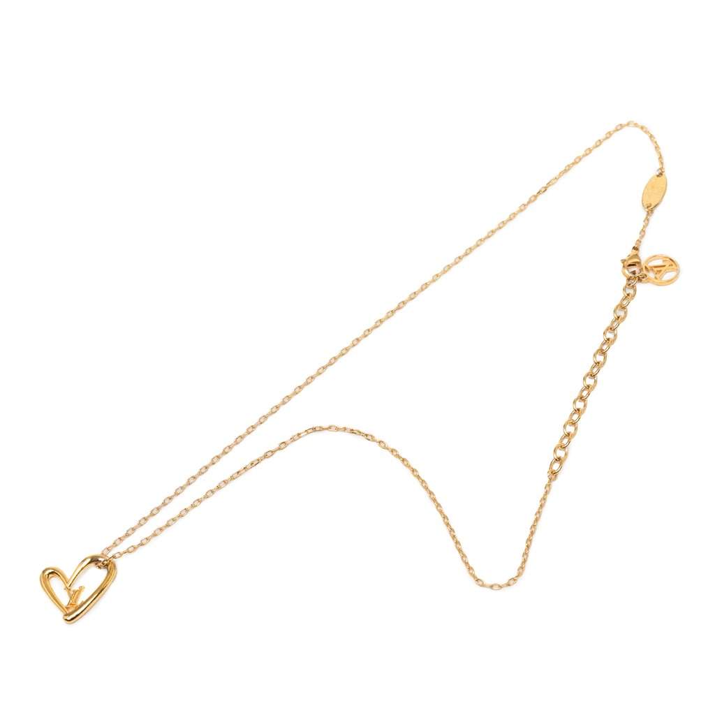 Louis Vuitton Gold Plated LV Fall In Love Pendant Necklace Gold Metal Very good - Front View