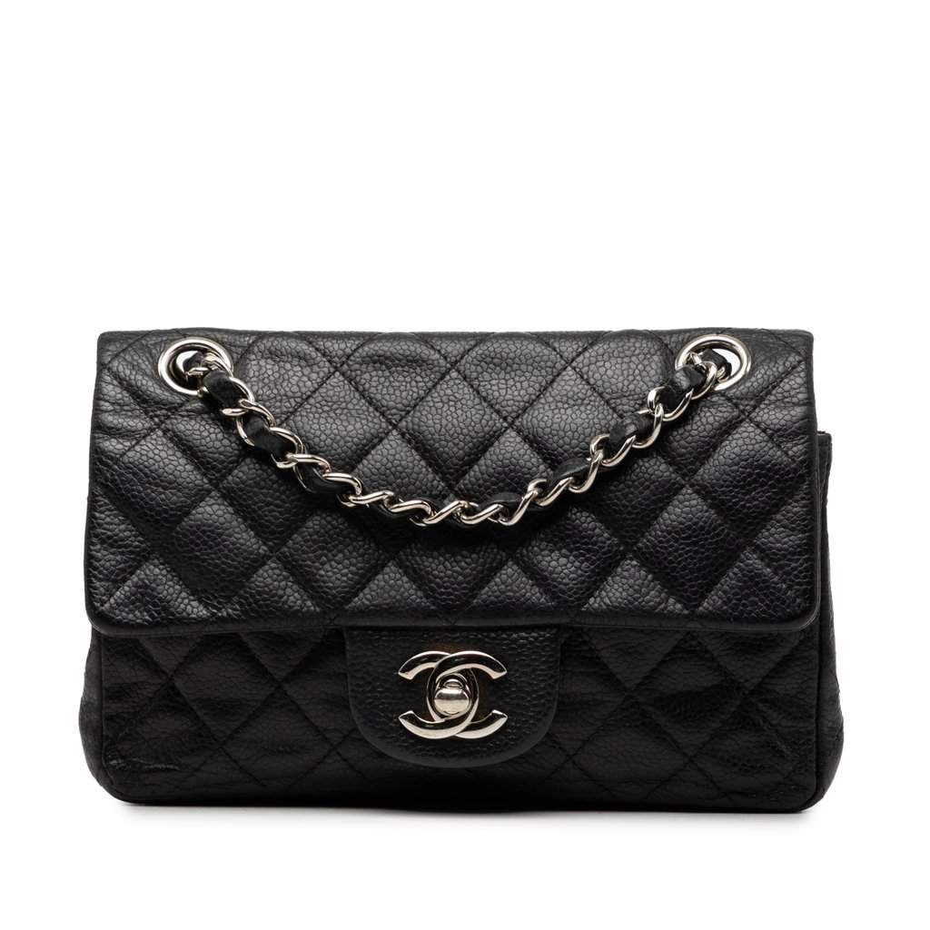Chanel Mini Rectangular Classic Caviar Single Flap Black Leather Good condition - Front View