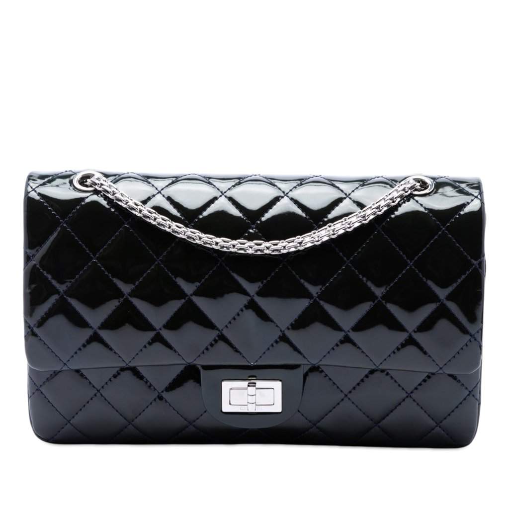 Chanel Quilted Patent Reissue 2.55 Double Flap 227 Blue Leather Very good condition - Front View