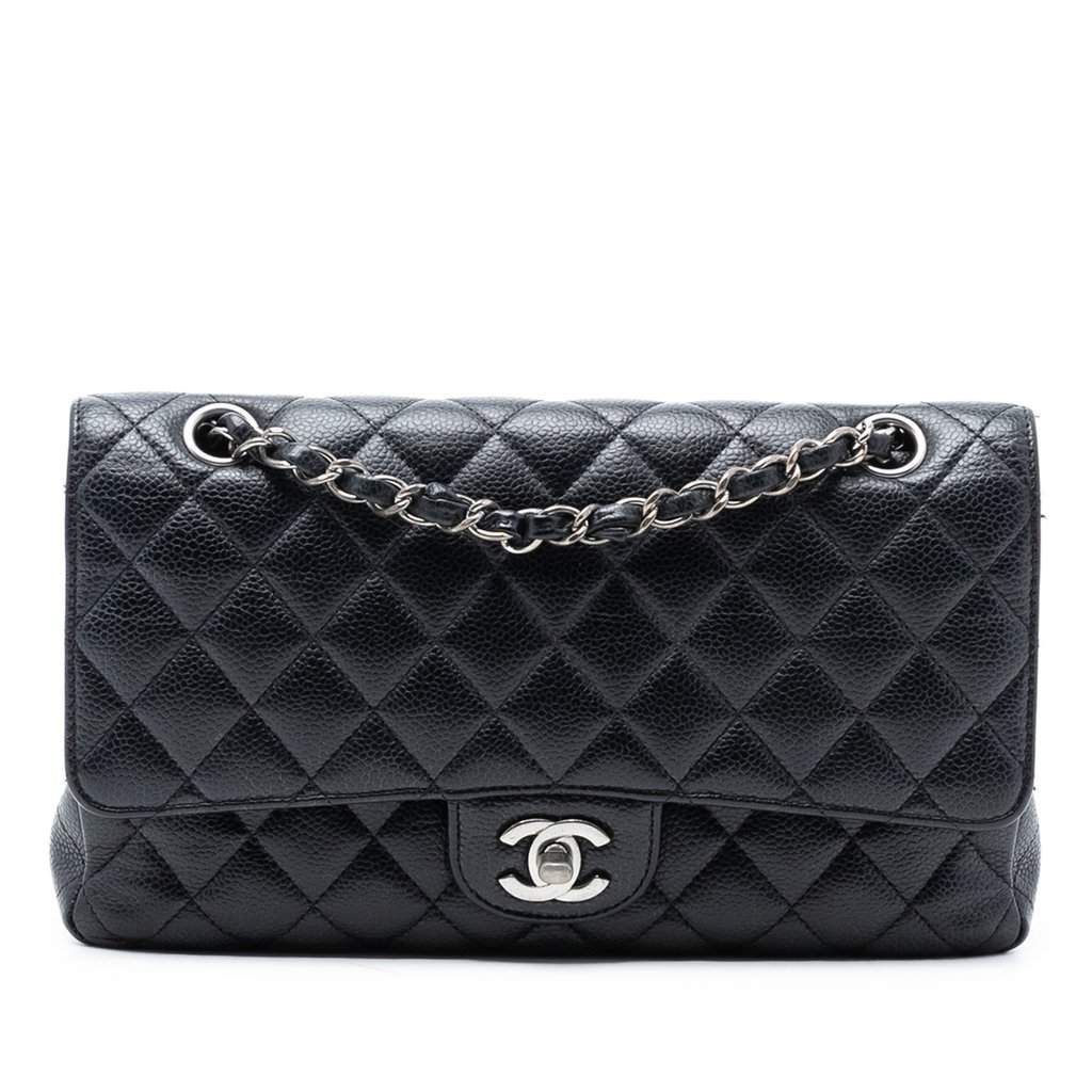 Chanel Medium Classic Caviar Double Flap Black Leather Very good condition - Front View