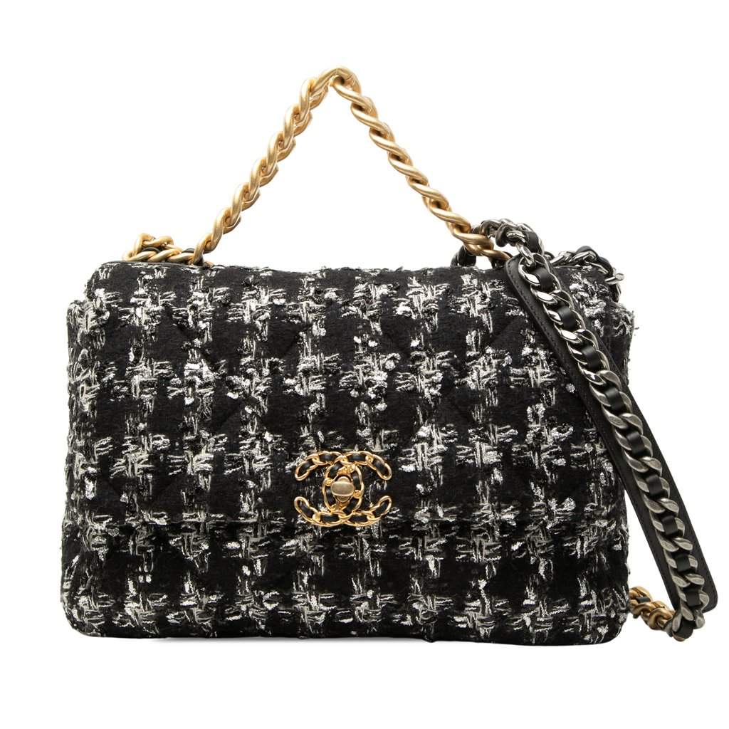 Chanel Large Tweed 19 Flap Black Very good - Front View
