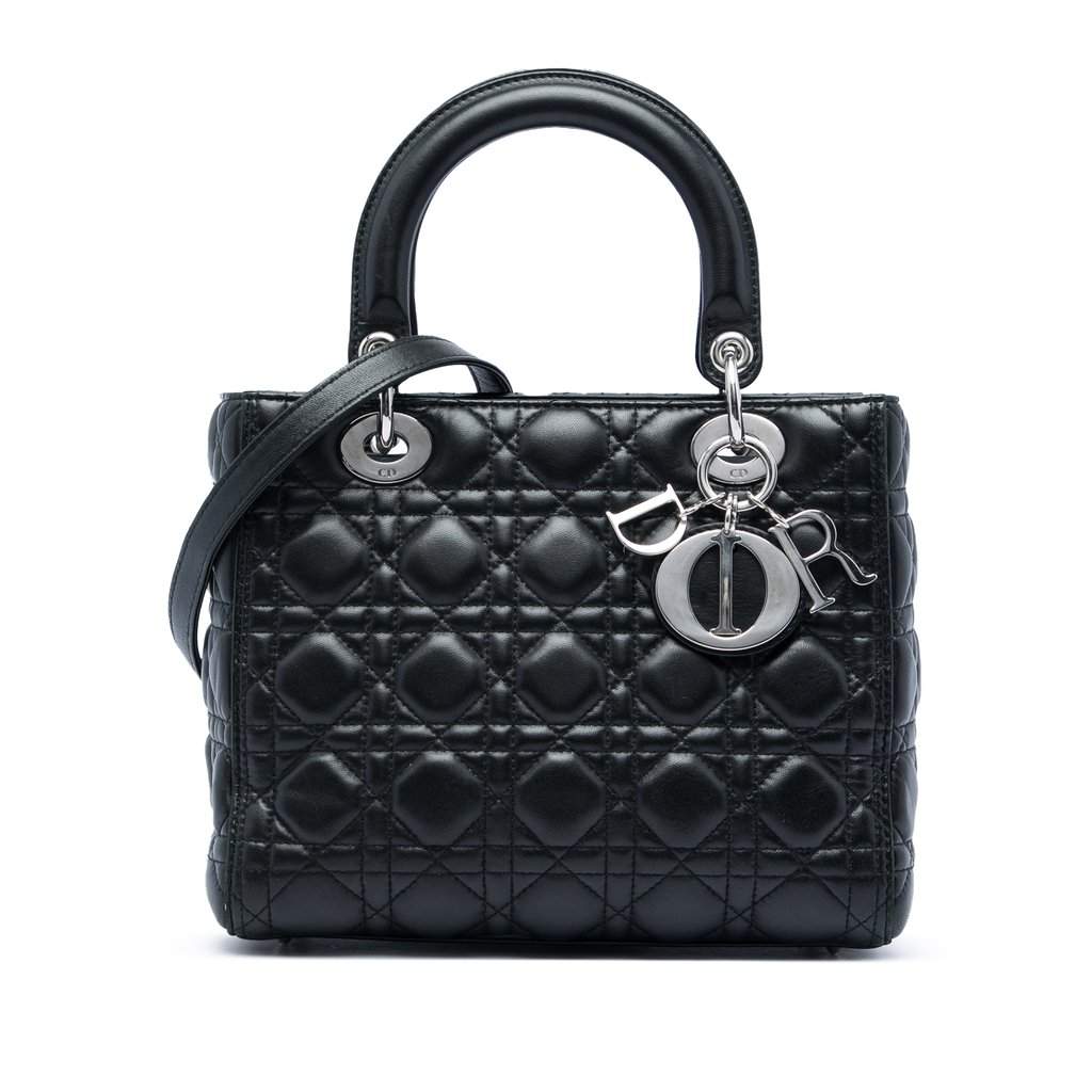 Dior Medium Lambskin Cannage Lady Dior Black Leather Good condition - Front View