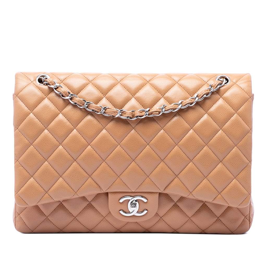 Chanel Maxi Classic Caviar Single Flap Brown Leather Very good condition - Front View