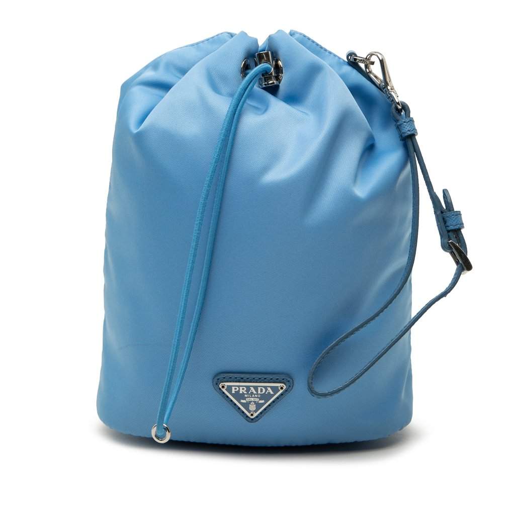 Prada Tessuto Drawstring Bucket Bag Blue Very good - Front View