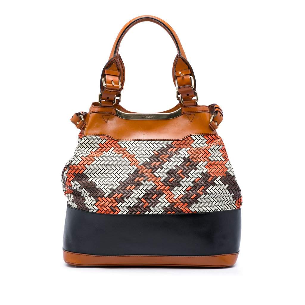 Burberry Prorsum Woven Leather Check Tote Orange Leather Very good condition - Front View
