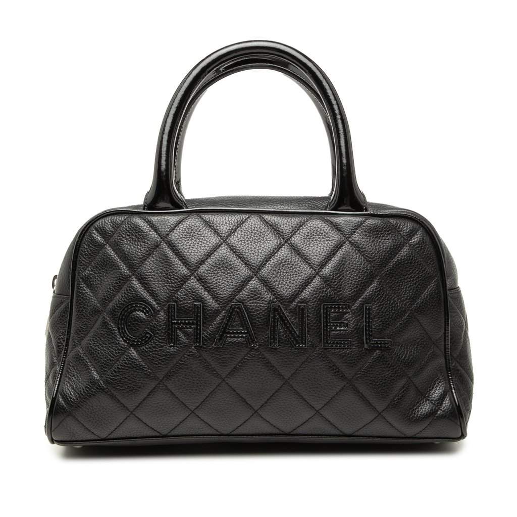 Chanel Quilted Caviar Bowler Handbag Black Leather Very good - Front View