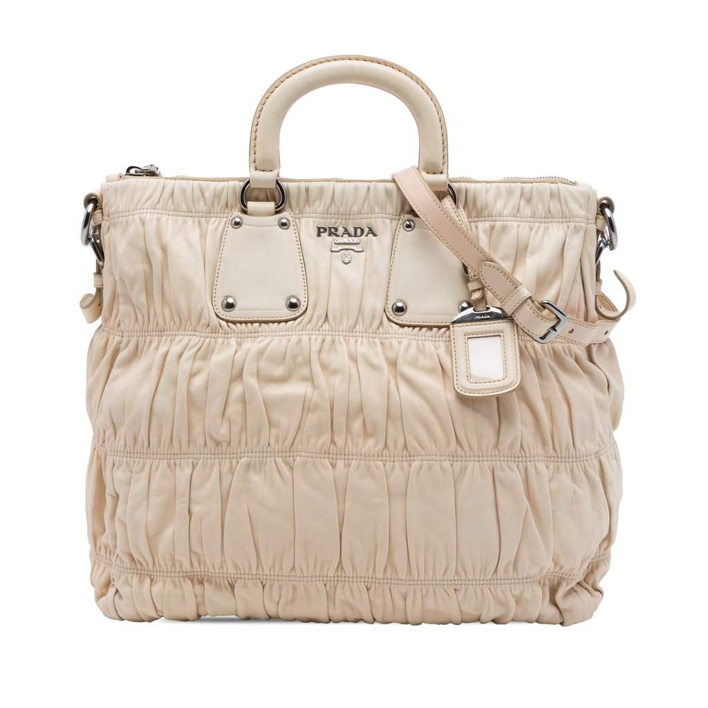 Prada Nappa Gaufre Satchel Beige Leather Very good - Front View