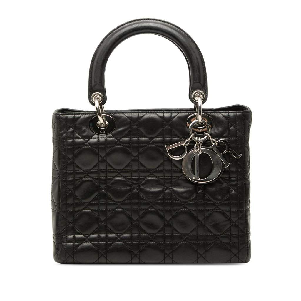 Dior Medium Lambskin Cannage Lady Dior Black Leather Very good - Front View