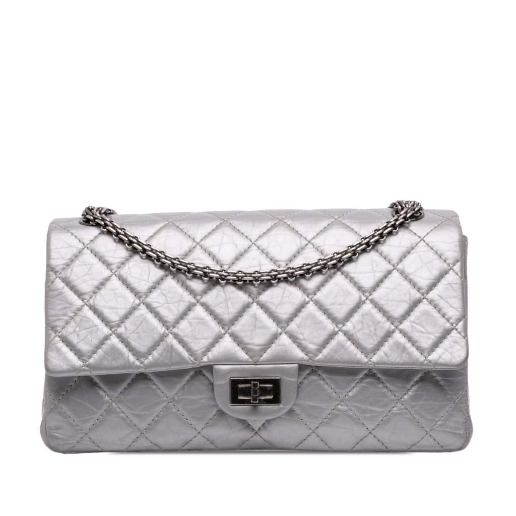 Chanel Quilted Aged Calfskin Reissue 2.55 Double Compartment Single Flap 226 Silver Leather Very good - Front View