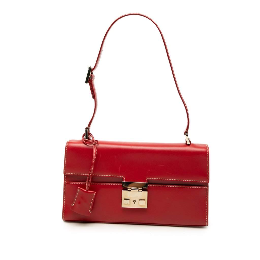 Gucci Calfskin Lady Lock Shoulder Bag Red Leather Very good - Front View