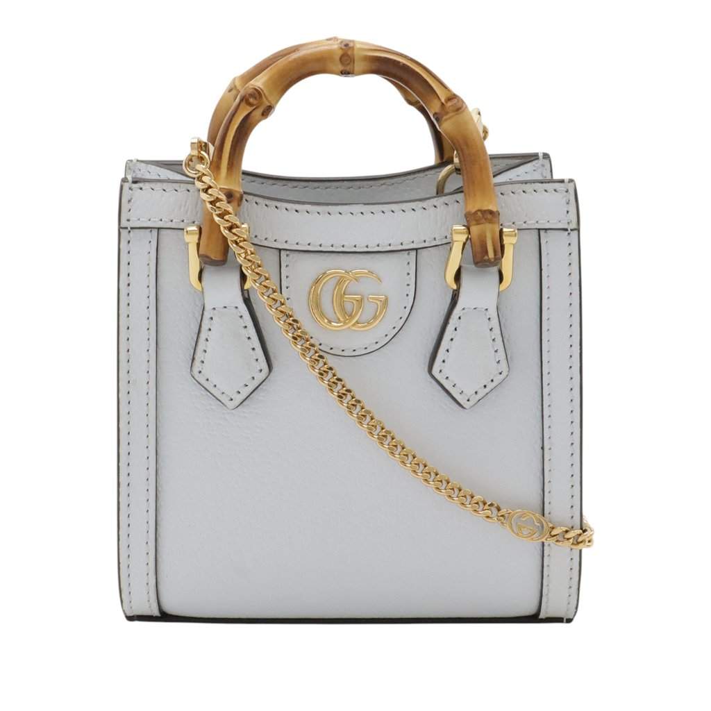 Gucci Super Mini Calfskin Bamboo Diana Satchel Blue Leather Very good condition - Front View