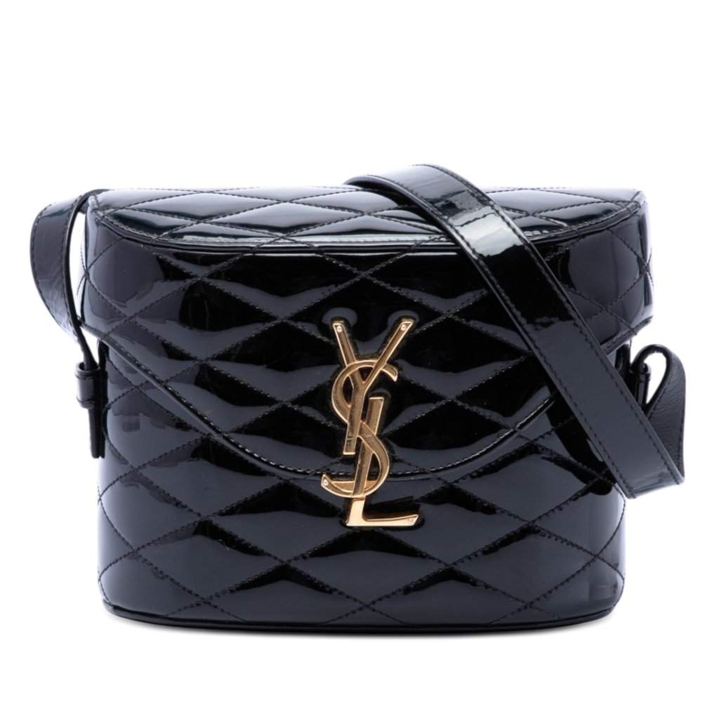 Saint Laurent Quilted Patent Monogram June Box Crossbody Black Leather Very good - Front View